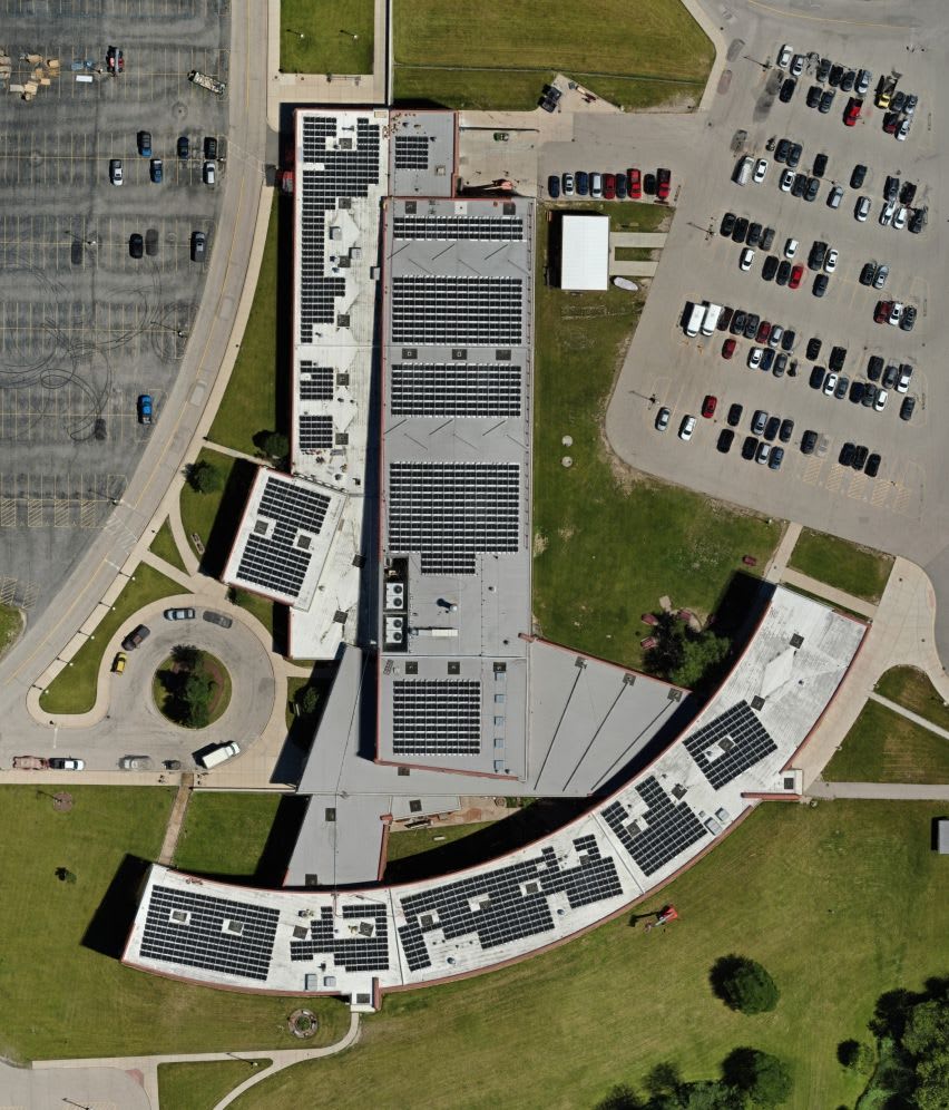 Roof of Building with solar panels on top