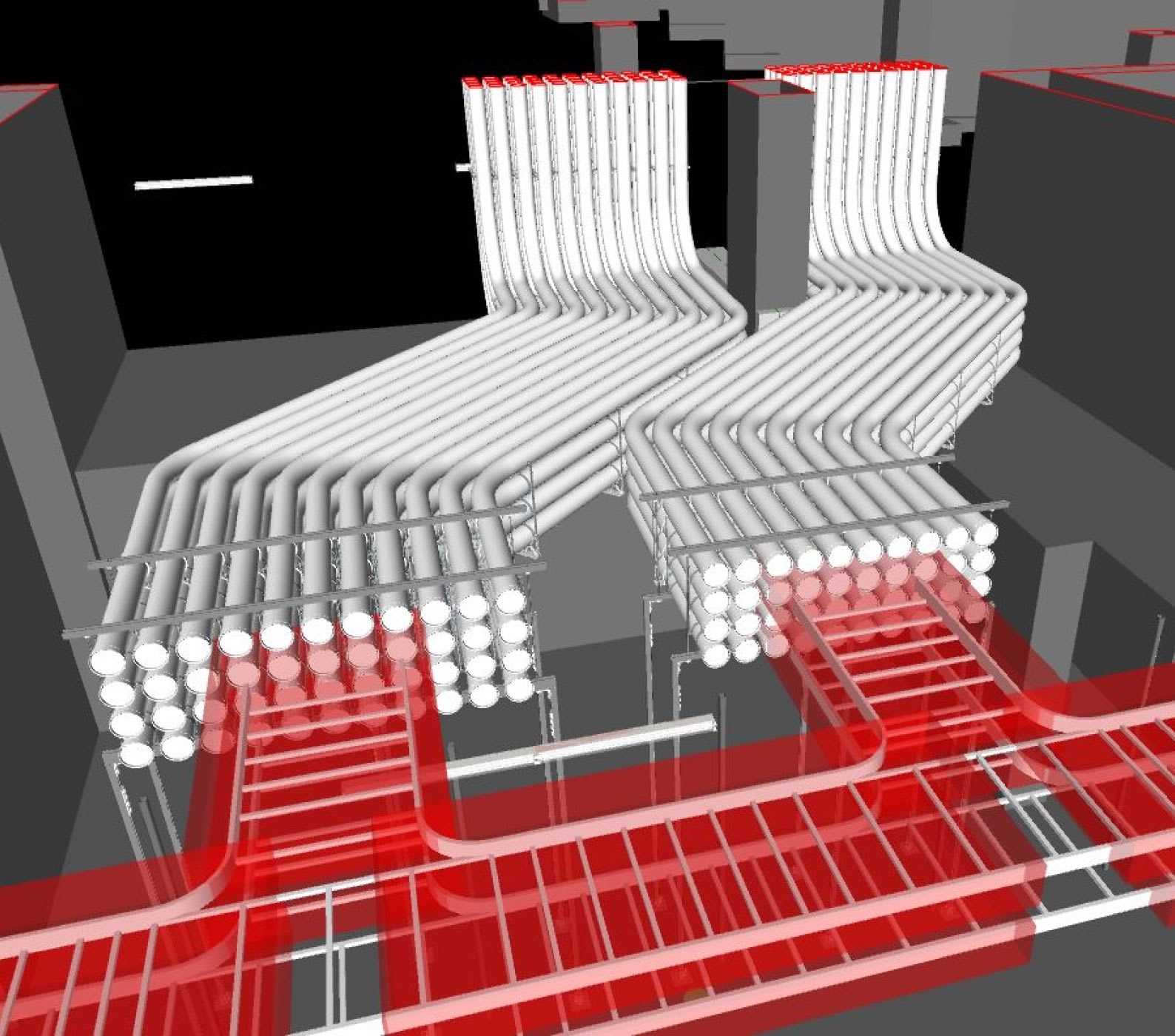 Virtual rendering of Tunnel Duct Bank created through Building Information Modeling by Connelly Electric.