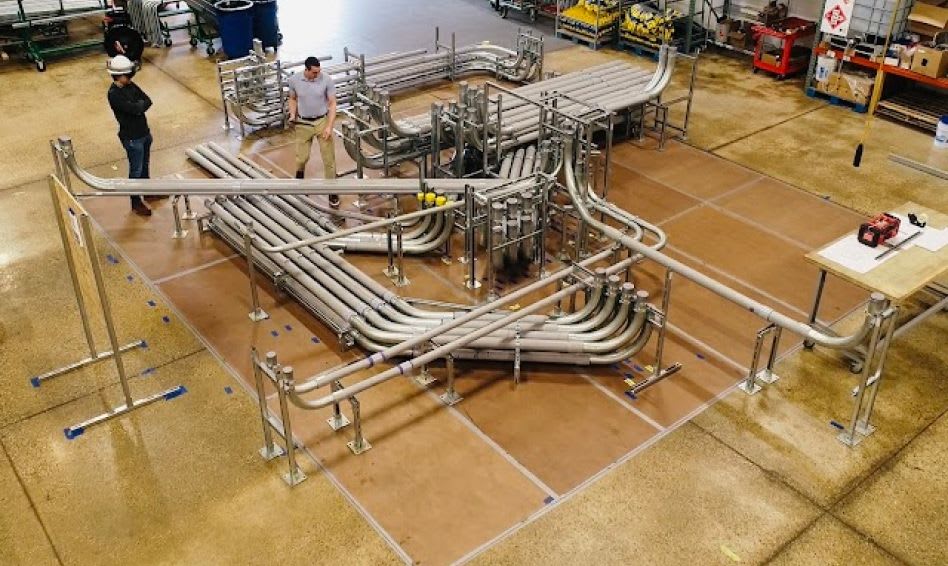 Assembled duct banks at Connelly Electric's prefabrication center.