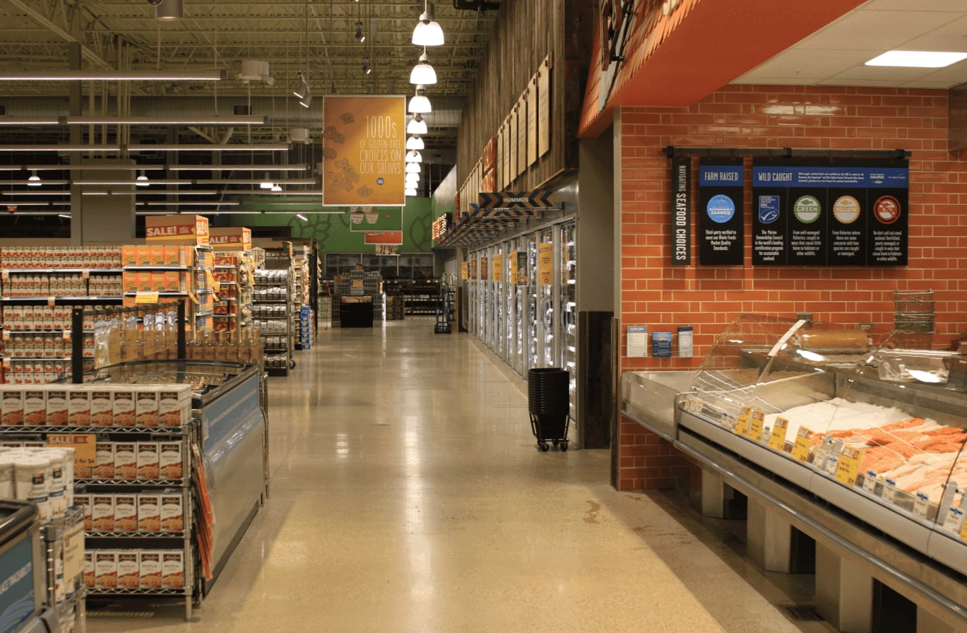 An aisle of Whole Foods in Willowbrook showing some fresh fish.