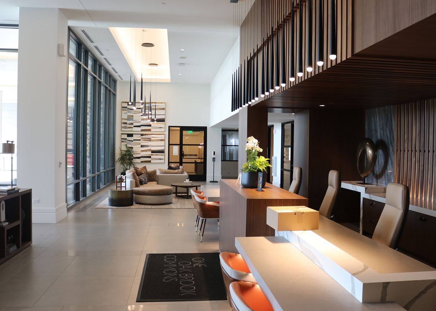 Lobby inside Oak Brook Commons Apartment Tower.