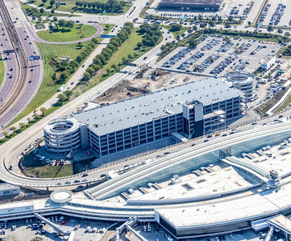 Aerial view of the finished Terminal 5 Parking deck.