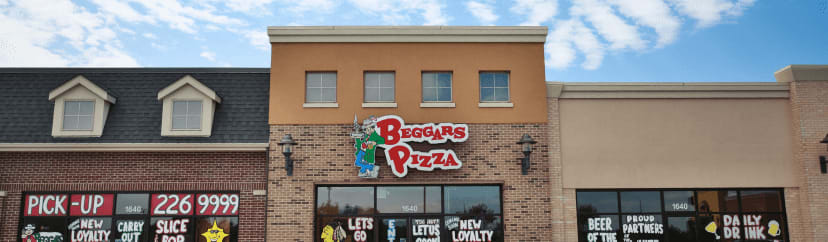 Beggars Pizza storefront in Crown Point, Indiana
