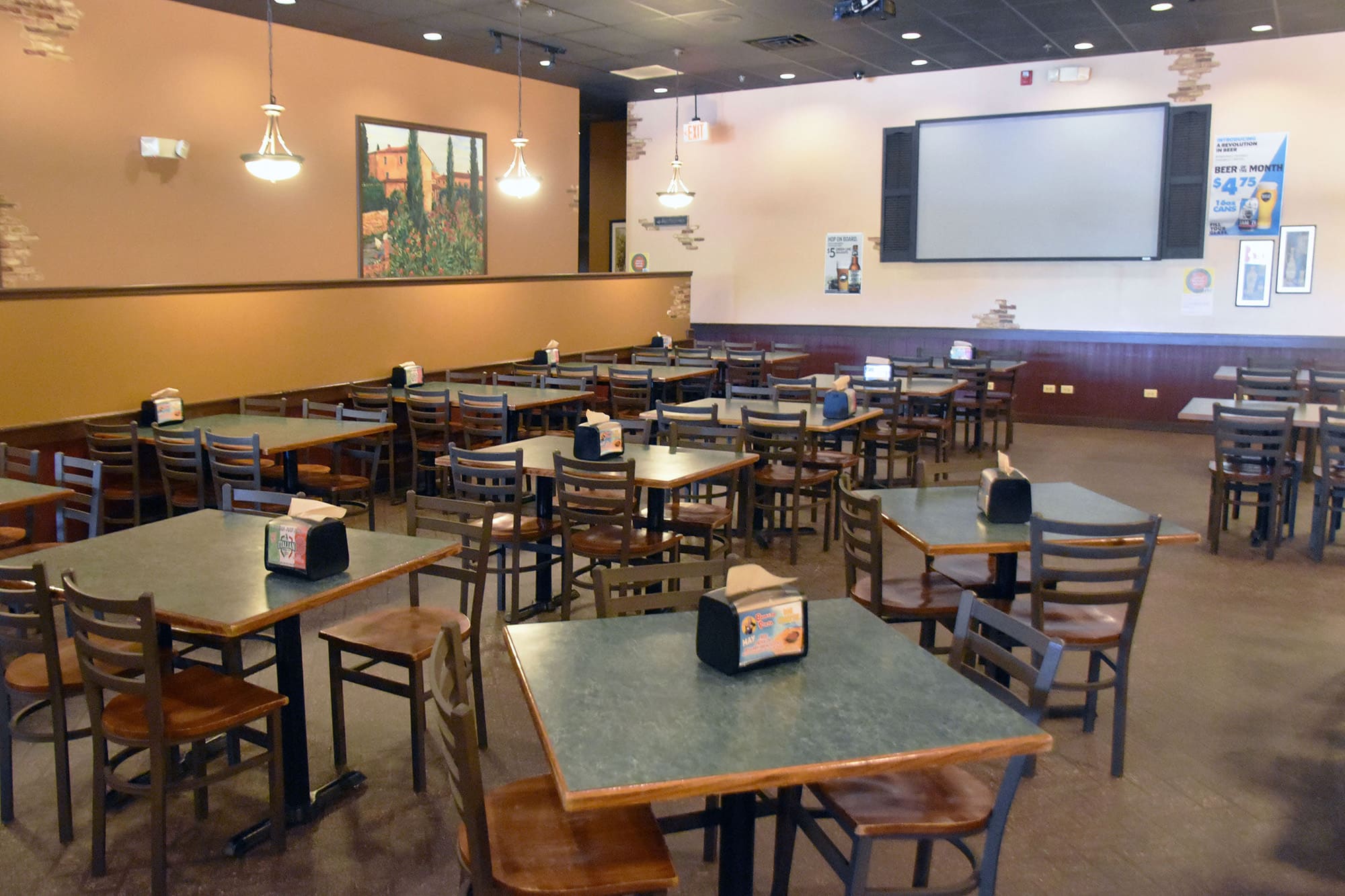 The interior of Beggars Pizza in New Lenox