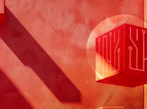 IT cube on red background