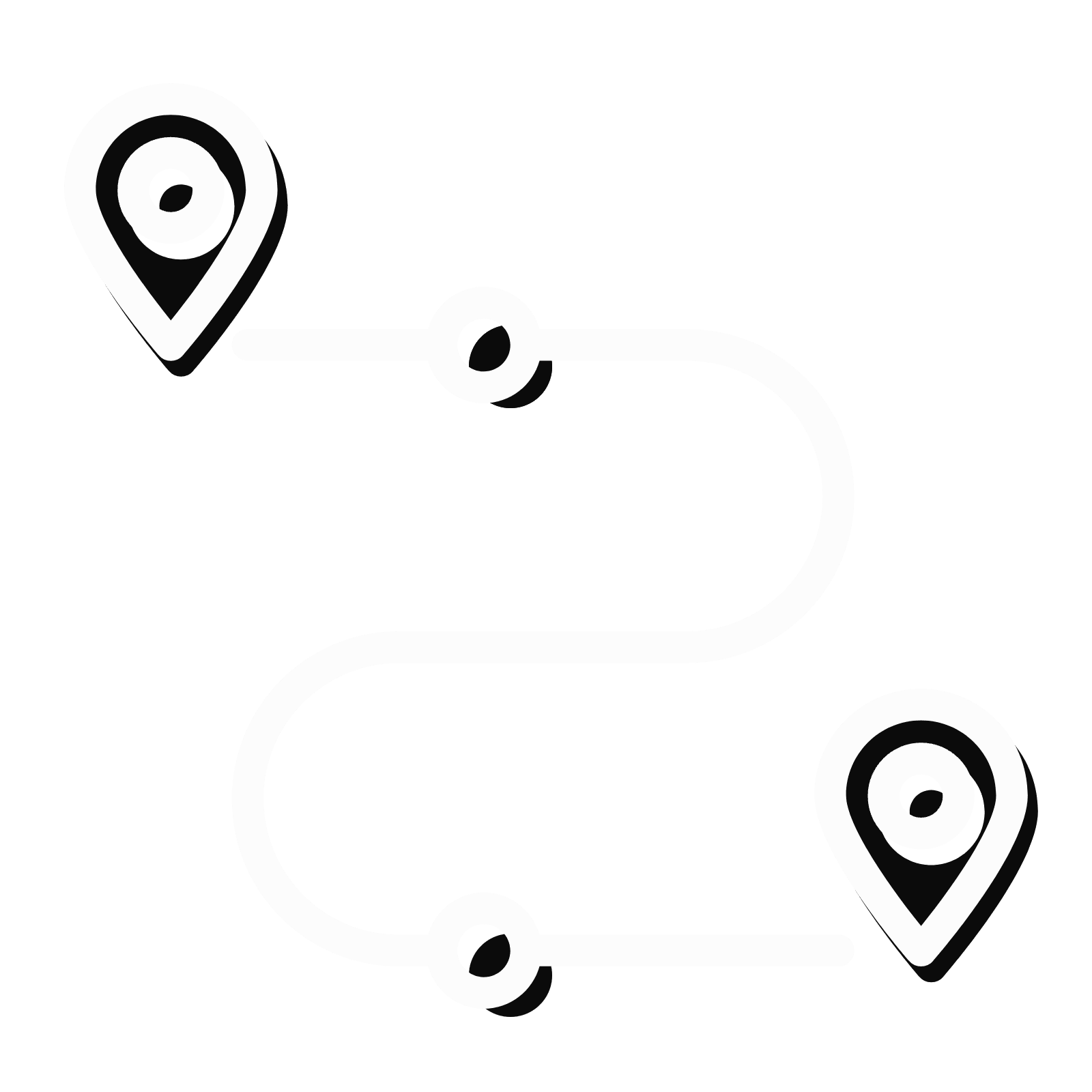 a curving road with multiple stops