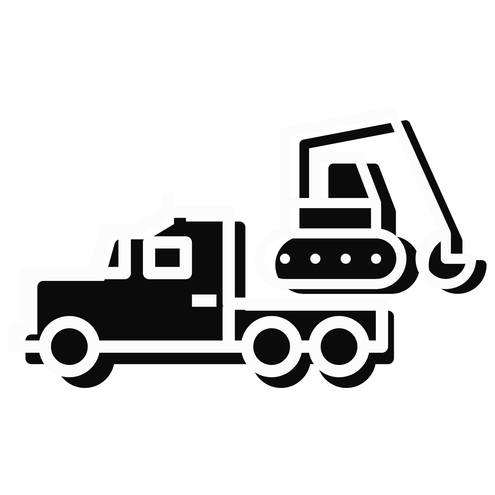 An icon showing a truck hauling a piece of equipment