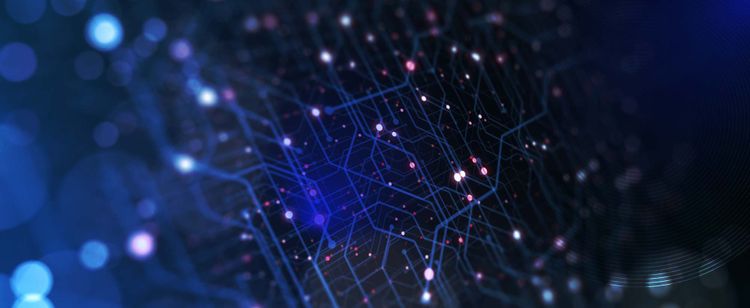 Image of circuit board-like electroplating with blue hue 