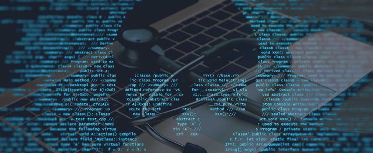 A blue skull appears over programming language. | The Industries That Need Cybersecurity the Most | DOT Security