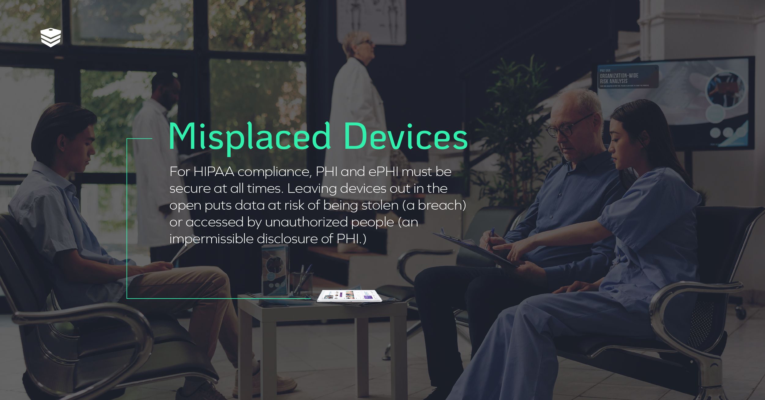 doctors and patients in a healthcare organization waiting room hipaa violations | can you find the hipaa violations misplaced devices