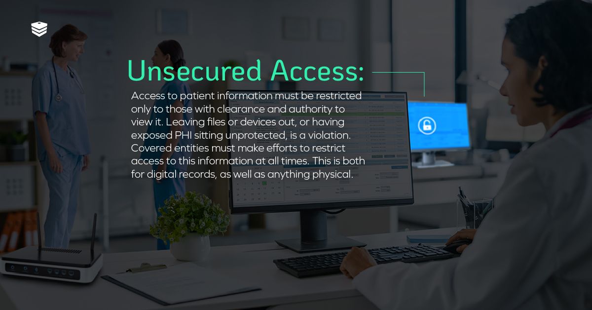 woman working at desk in doctor's office HIPAA | unsecured access of PHI HIPAA violation