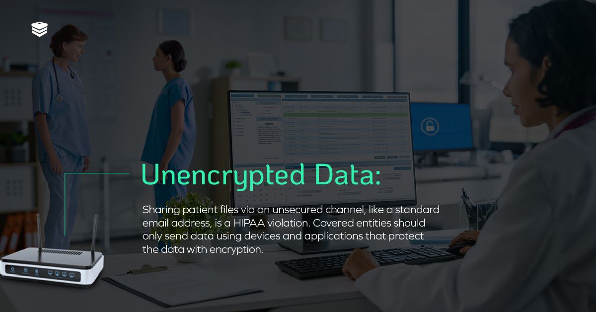 woman working at desk in doctor's office HIPAA | unencrypted data HIPAA violation