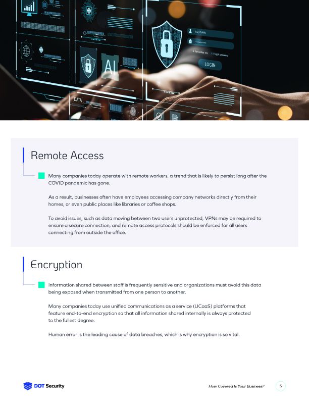 An image of page 5 of the cybersecurity checklist on how covered your business is against threats