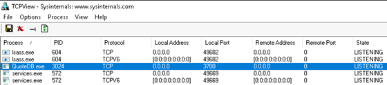 Screenshot of TCPView