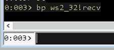 Screenshot of the breakpoint in WinDbg