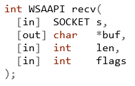 Function prototype of recv