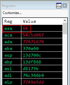 Screenshot of the EAX return value