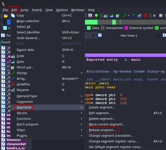 Screenshot of the rebase menue