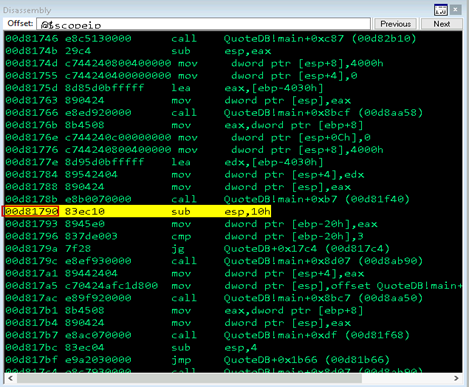 Screenshot of the current instruction pointer in IDA
