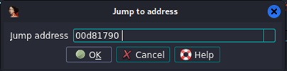 Screenshot of jumping to a memory address