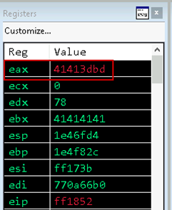 Screenshot of EAX after the subtraction operation