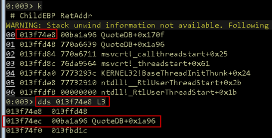Screenshot with the return address highlighted