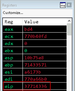 The EIP value highlighted