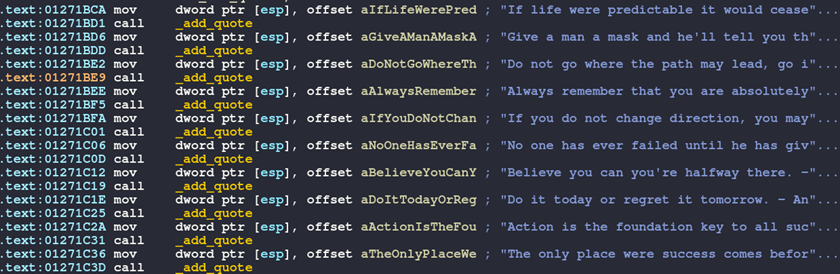 Screenshot of the quote database