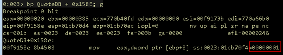Screenshot of quote_index loaded into EAX