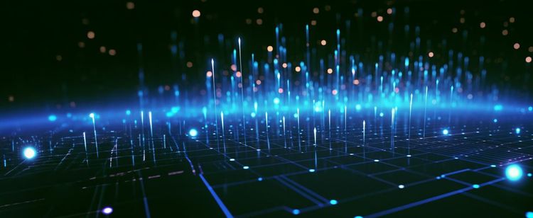 Lights falling down onto a grid in almost a digital rain