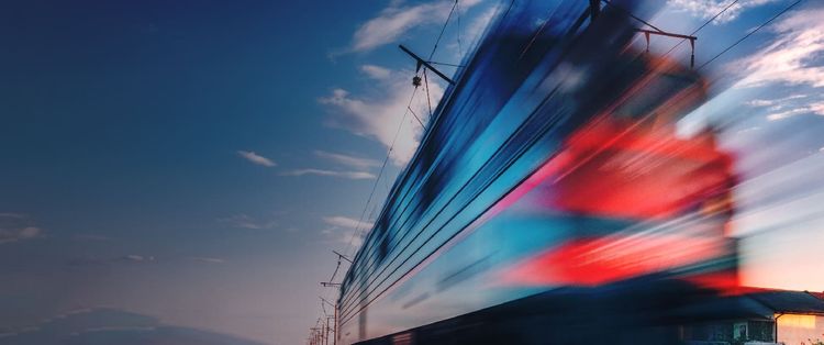 A still image of a train racing by