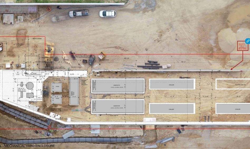 Overhead view of building with virtual electrical plans