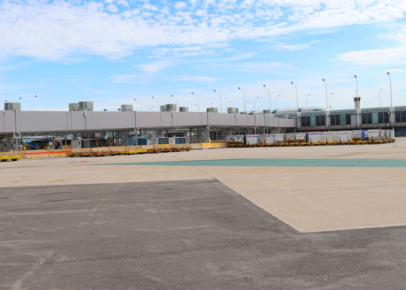 Far away view of the lower concourse at the airport.