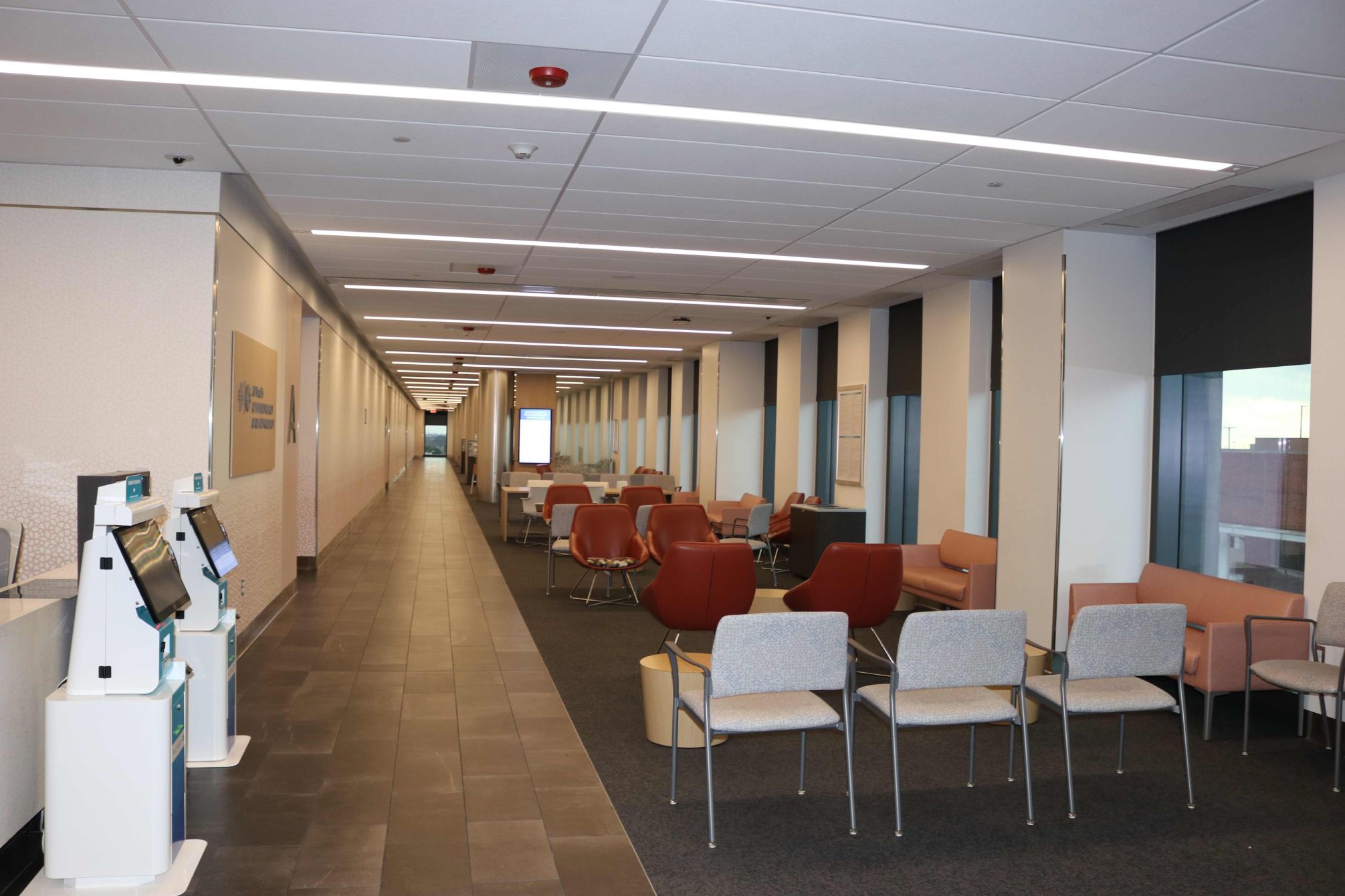 Long hallway and waiting room space right next to it.