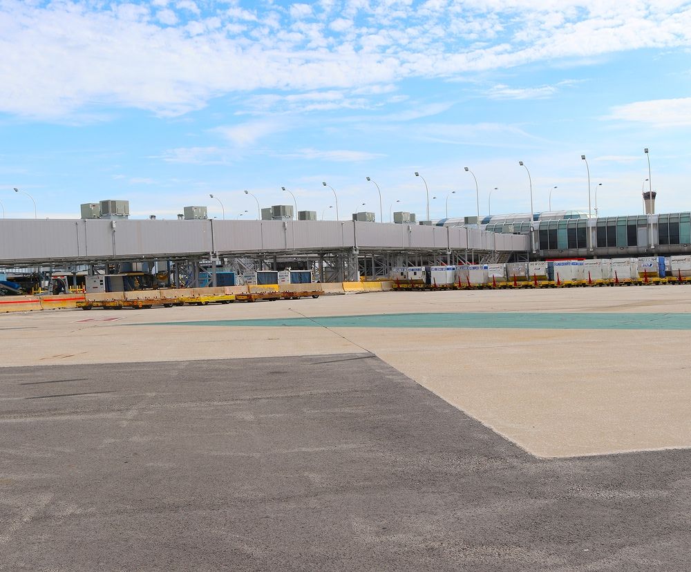 Far away view of the lower concourse at the airport.