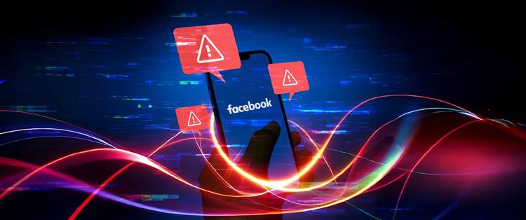 beams of light streaming across the screen as hands hold a phone with warning signs popping off the screen.