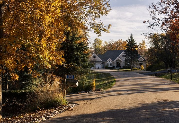 Road leading up to residential homes