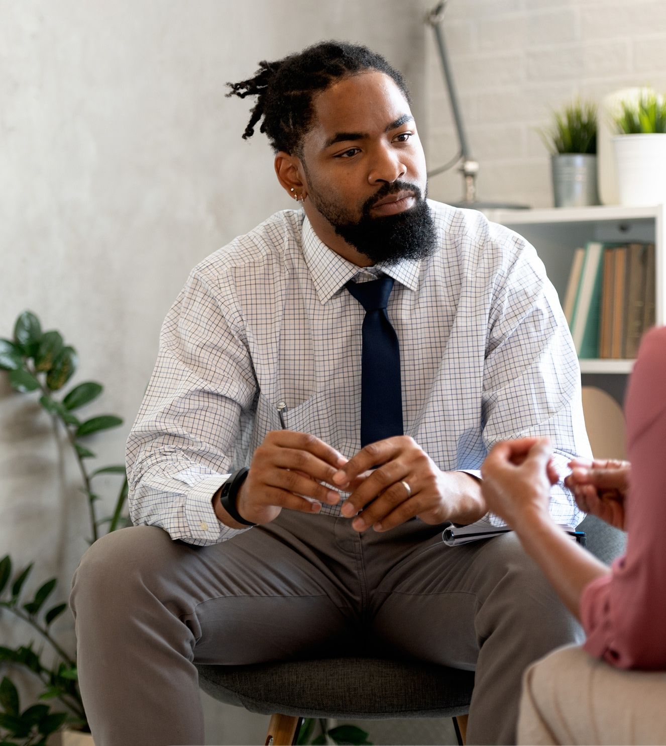 therapist listening intently to what client has to say