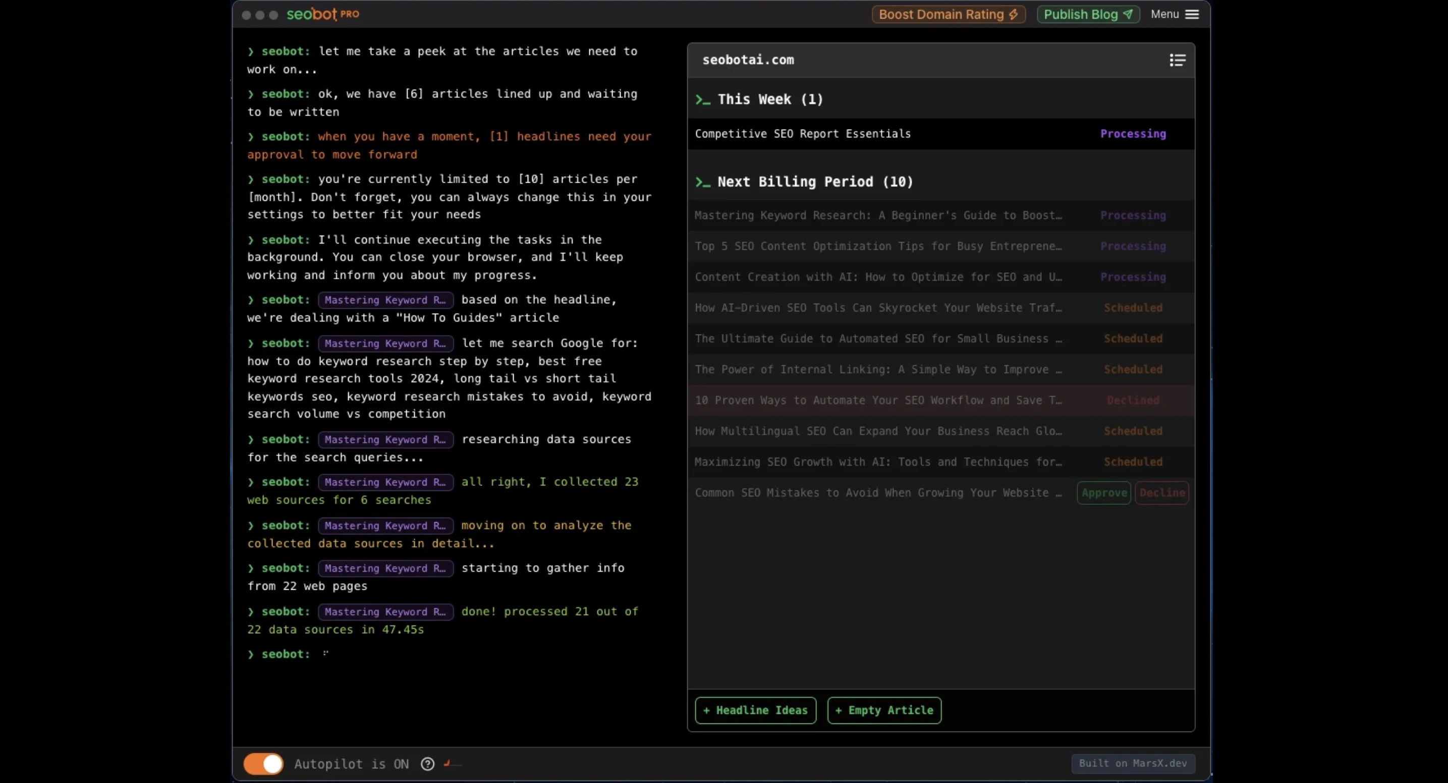 SEObot screenshot