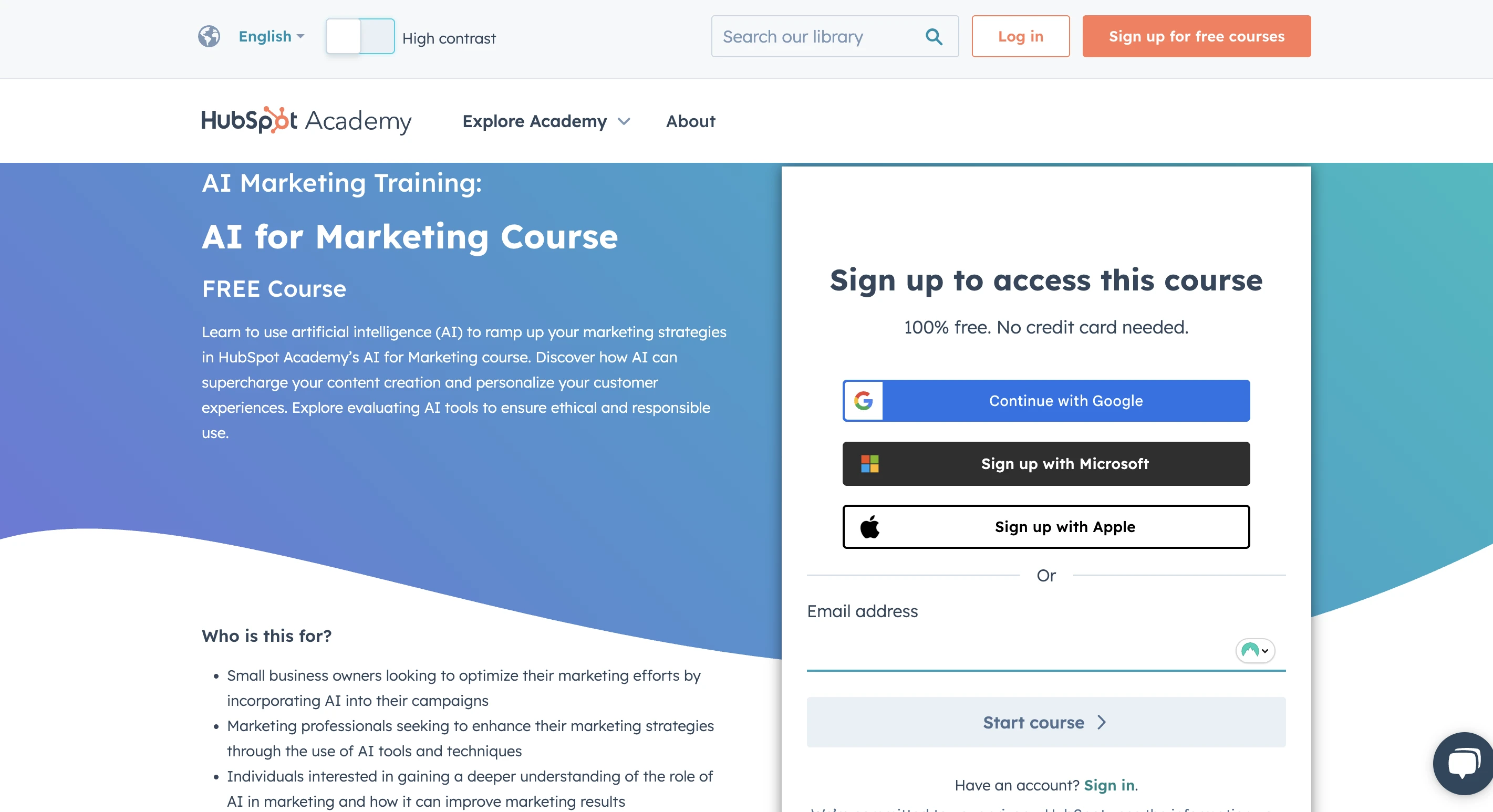 Hubspot Academy: AI For Marketing screenshot