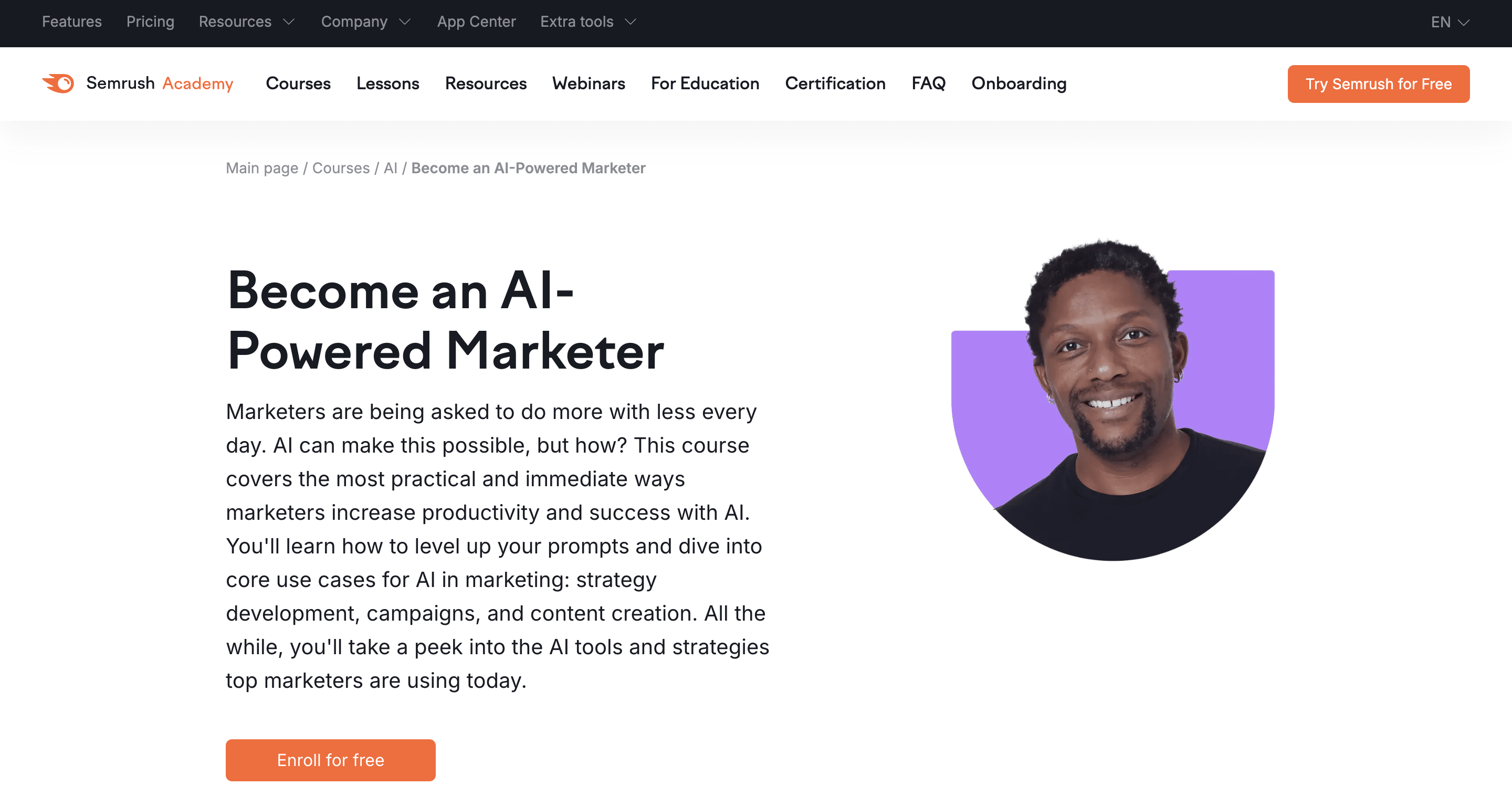 SEMRush Academy: Become an AI-Powered Marketer screenshot