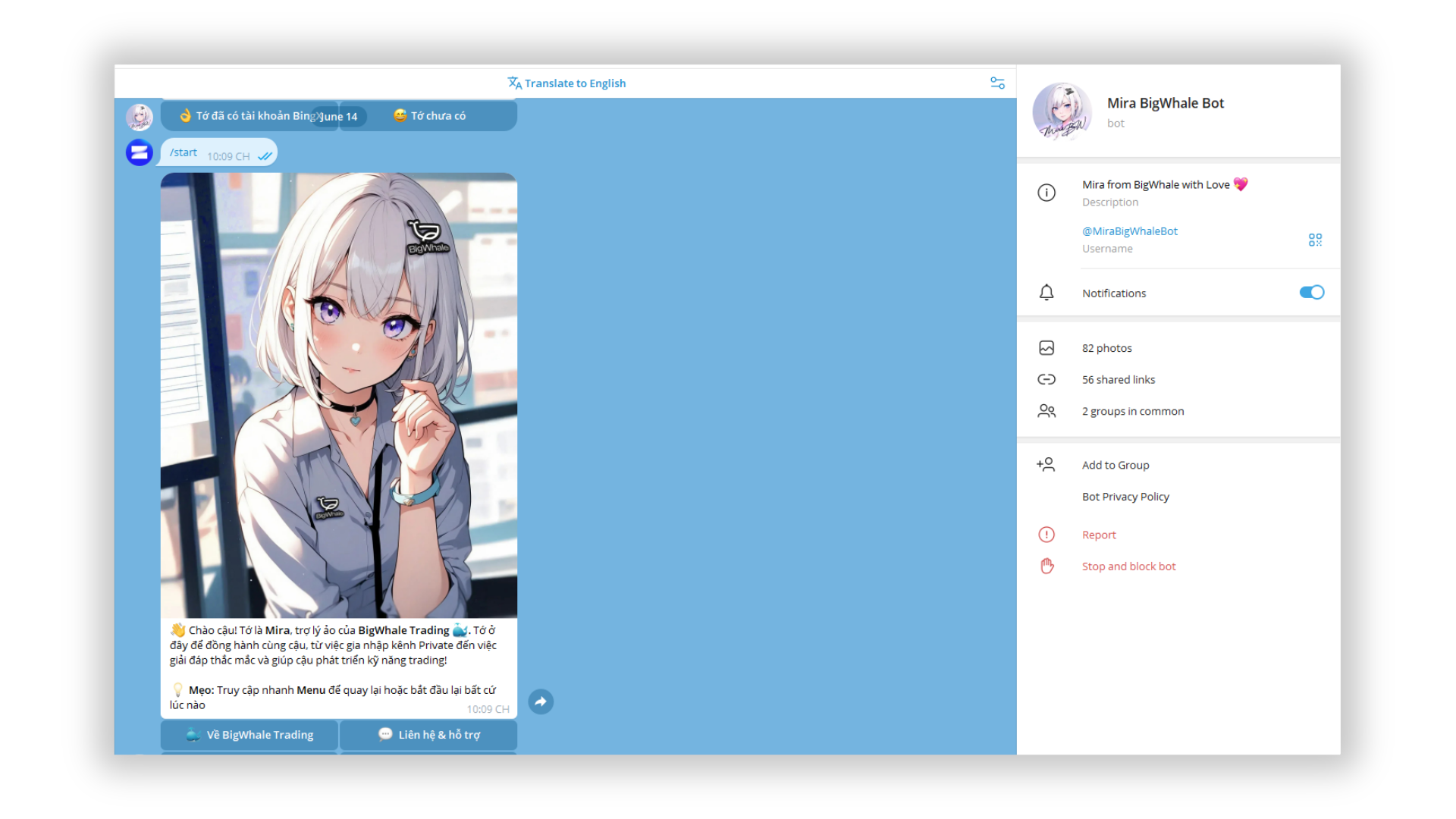 Mira BigWhale - Telegram Bot