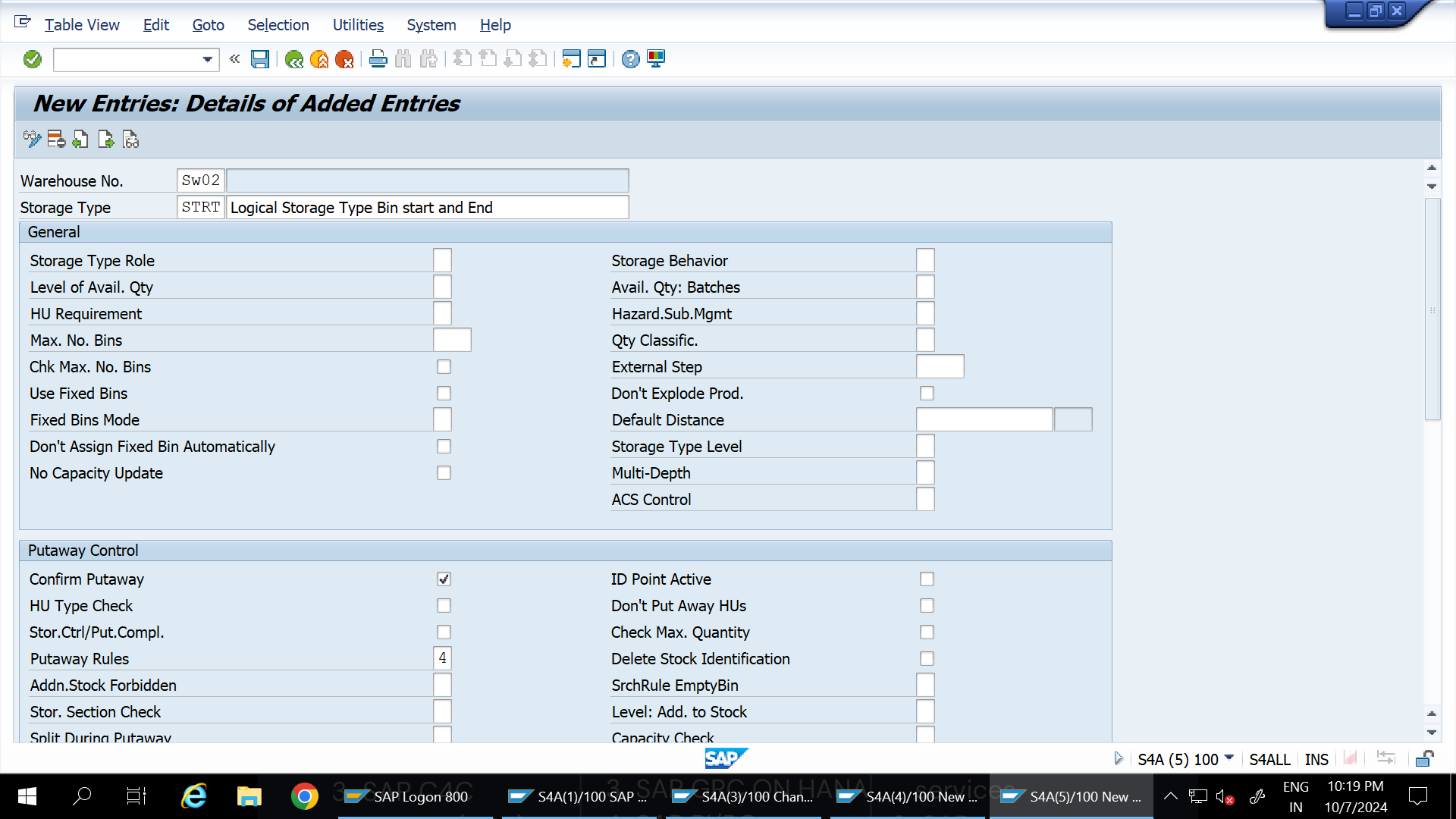 SAP EWM Cartonization Define Start and End logical Bin Storage Type