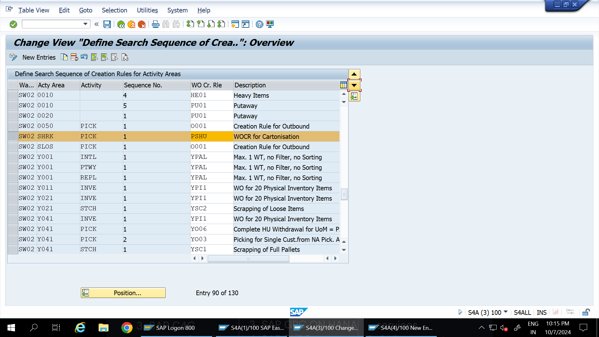 SAP EWM Cartonization WOCR Activity Area