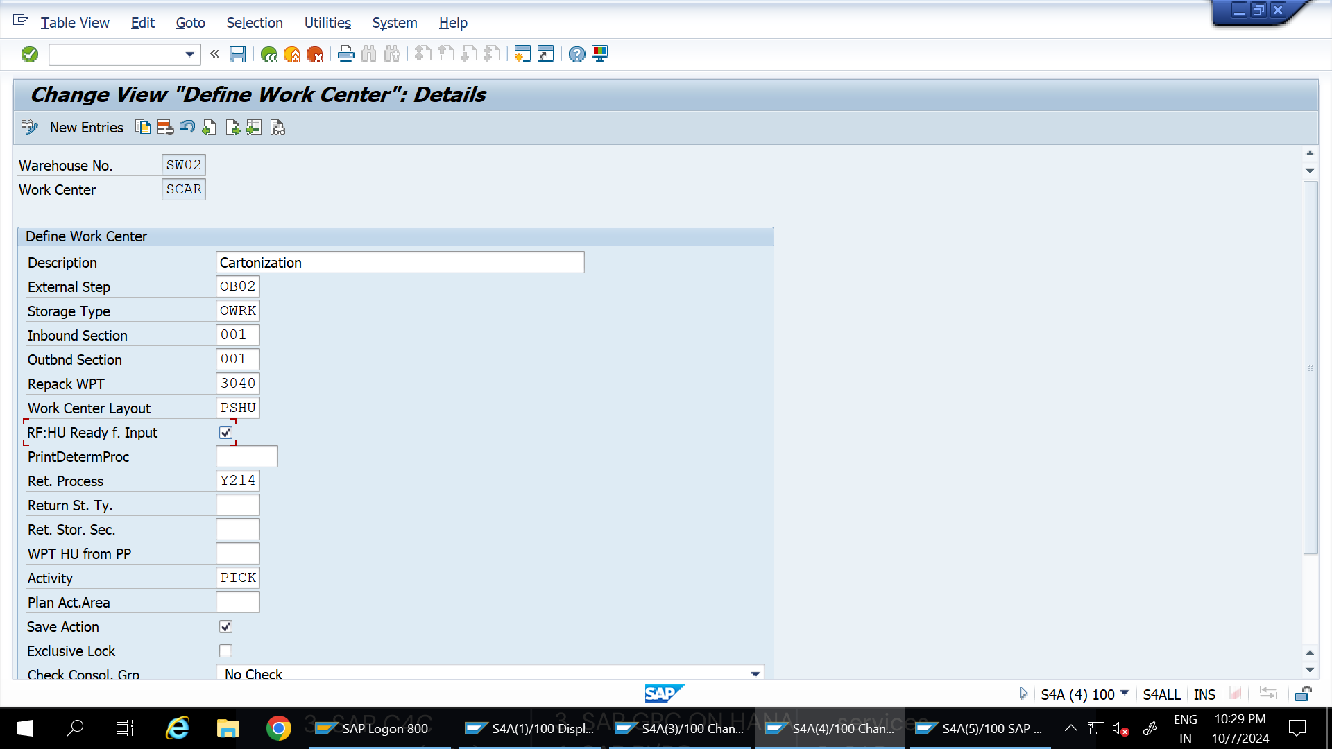 SAP EWM - Define Work centre – SCAR 