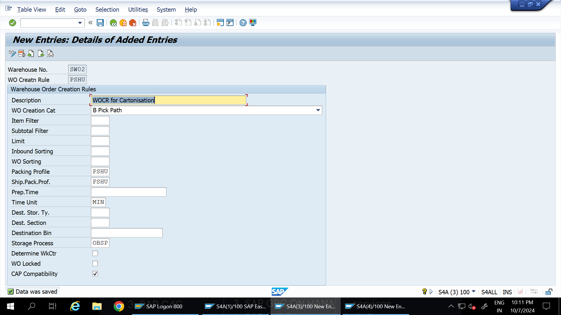 SAP EWM Cartonization Define WOCR