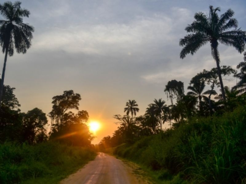 Road of Lekoumou province, Congo, (Photo: Jbdodane, Flikr); 'The Garbage Road': A Goma road destroyed by the eruption of Mount Myiragongo in 2002, which is still being reconstructed today (Photo: Suda Perera).