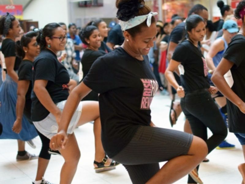 Suva flash mob (One Billion Rising / Eserani Munivai); Women in Fiji at a One Billion Rising event (UN Women)