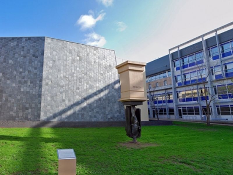 Statue of Charles La Trobe, La Trobe University Campus, Melbourne, which, says sculptor Charles Robb, embodies the principle that universities should turn ideas on their heads. (Photo: Phil Lees, Flickr)
