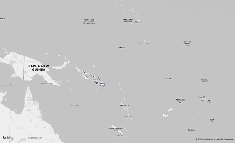 Map to highlight research countries, Marshall Islands, Solomon Islands, Tonga